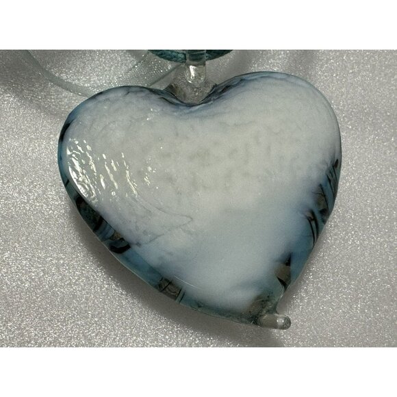 Puffed Heart Murano Glass Pendant Blue Swirl Black Outline Adjustable Chain - Picture 4 of 4